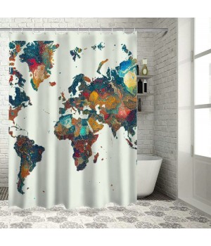 Shangniulu Earth Shower Curtain, Detailed World Map with All Countries Major Capital Cities Universe Continents,  Fabric Bathroom Decor Set with Hooks