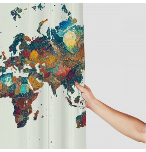 Shangniulu Earth Shower Curtain, Detailed World Map with All Countries Major Capital Cities Universe Continents,  Fabric Bathroom Decor Set with Hooks