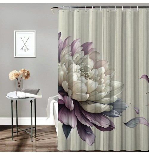 Shangniulu Flower Shower Curtain, Abstract Themed Modern Futuristic Image with Water Like Colored Artwork Print,  Fabric Bathroom Decor Set with Hooks