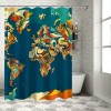 Shangniulu Abstract Map Shower Curtain, Detailed World Map with All Countries Major Capital Cities Universe Continents,  Fabric Bathroom Decor with Hooks