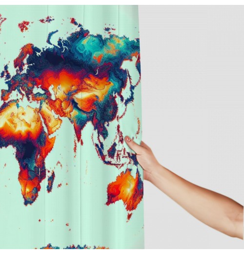 Shangniulu Shower Curtain, Detailed World Map with All Countries Major Capital Cities ,  Fabric Bathroom Decor Set with Hooks