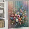 Shangniulu Shower Curtain, Creative Boho Wild Garden Bursting into Flowers Vintage ,  Fabric Bathroom Decor Set with Hooks