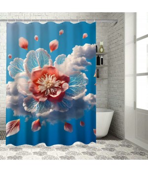 Shangniulu Flower Shower Curtain, Abstract Themed Modern Futuristic Image with Water Like Colored Artwork Print,  Fabric Bathroom Decor Set with Hooks