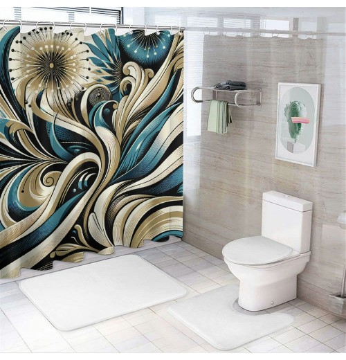 Shangniulu Shower Curtain, Summery Thistles in Retro Minimal Design Garden in Scandi,  Fabric Bathroom Decor with Hooks