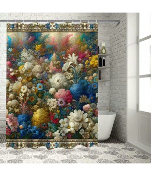 Shangniulu Colorful Flower Shower Curtain, Abstract Themed Modern Futuristic Image with Like Colored Artwork Print,  Fabric Bathroom Decor Set with Hooks