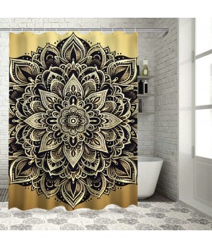 Shangniulu Shower Curtain, Flower Lace Circle Ornate Retro Pattern Eastern Universe Theme,  Fabric Bathroom Decor with Hooks