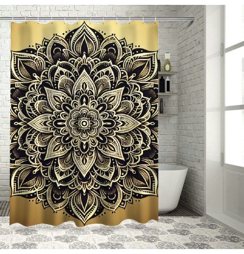 Shangniulu Shower Curtain, Flower Lace Circle Ornate Retro Pattern Eastern Universe Theme,  Fabric Bathroom Decor with Hooks