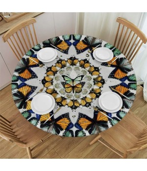 Shangniulu Boho Style Round Table cover, Colors Beautiful Butterfly Floral, Great for Buffet Tables, Parties, Holiday Dinners and More