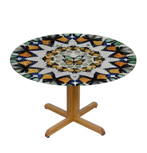 Shangniulu Boho Style Round Table cover, Colors Beautiful Butterfly Floral, Great for Buffet Tables, Parties, Holiday Dinners and More