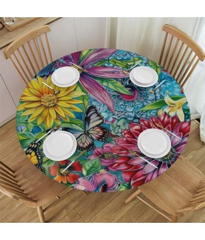 Shangniulu Boho Floral Round Table cover, Waterproof and Spill-Proof Washable Polyester Table, Suitable for Wedding Party Polyester Reception Banquet Event Kitchen Dining