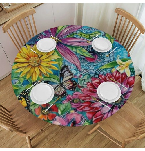 Shangniulu Boho Floral Round Table cover, Waterproof and Spill-Proof Washable Polyester Table, Suitable for Wedding Party Polyester Reception Banquet Event Kitchen Dining