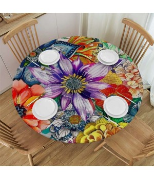 Shangniulu Boho Round Table cover, Beautiful Flowers &amp; Leaves Colorful Print, Great for Buffet Tables, Parties, Holiday Dinners and More