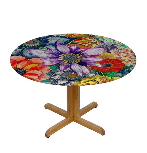 Shangniulu Boho Round Table cover, Beautiful Flowers &amp; Leaves Colorful Print, Great for Buffet Tables, Parties, Holiday Dinners and More