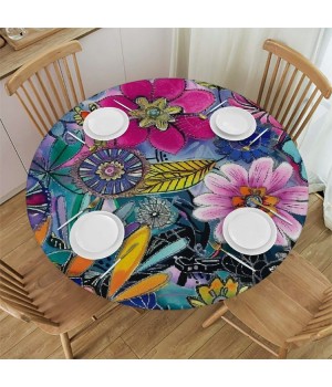 Shangniulu Boho Round Table cover, Bohemian Colorful Flowers Botanical, Suitable for Wedding Party Polyester Reception Banquet Event Kitchen Dining