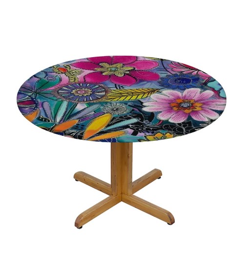 Shangniulu Boho Round Table cover, Bohemian Colorful Flowers Botanical, Suitable for Wedding Party Polyester Reception Banquet Event Kitchen Dining