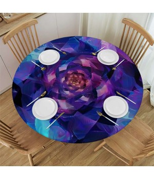 Shangniulu Mandala Round Table , Mystical Psychedelic Universe Flower in Space Motif Art Print, Elastic edge, Waterproof and wipeable, Suitable for restaurant kitchen parties