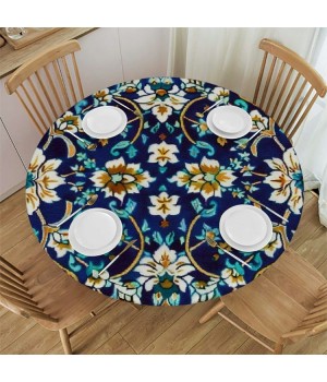 Shangniulu Printing Round Fitted Table, Abstract Aged Middle Age Renaissance Print, Elastic Edge, Suitable for Dining Tables, self-Service Parties and Camping