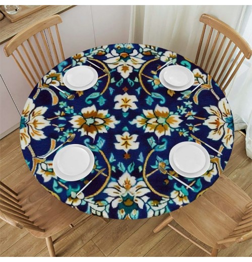 Shangniulu Printing Round Fitted Table, Abstract Aged Middle Age Renaissance Print, Elastic Edge, Suitable for Dining Tables, self-Service Parties and Camping