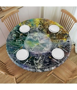 Shangniulu Round Fitted Table, Geometry Element Complex Motifs with Vivid Colors Star Pattern, Elastic Edge, for Dining Tables, self-Service Parties and Camping