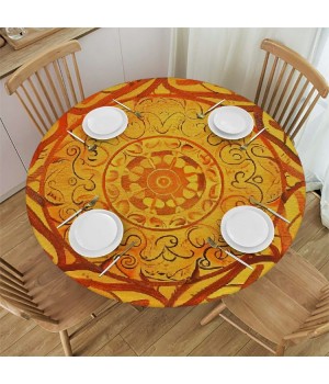 Shangniulu Round Table , Sun Pattern with Ombre Effect Print, Elastic Edge, Waterproof and wipeable, Suitable for Restaurant Kitchen Parties