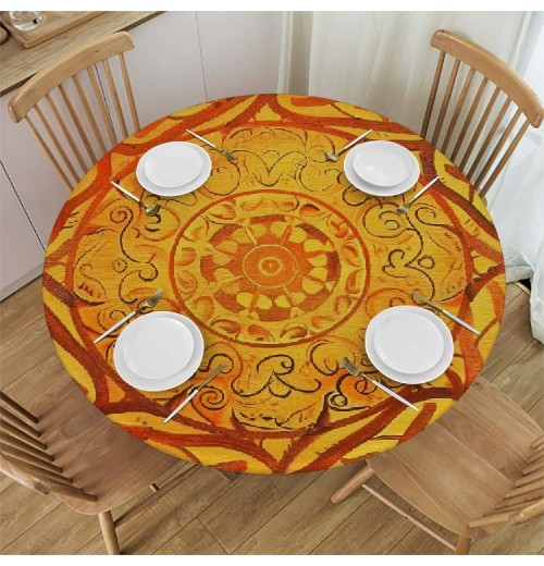 Shangniulu Round Table , Sun Pattern with Ombre Effect Print, Elastic Edge, Waterproof and wipeable, Suitable for Restaurant Kitchen Parties