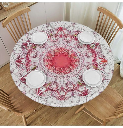 Shangniulu Round Table , Flower Design with Ombre Effect Elements, Elastic Edge, Waterproof and wipeable, for Dining Tables, Buffet Parties and Camping