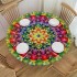 Shangniulu Round Table with Elastic Edge, Arrangement with Geometric Zigzag Shape and Blossoming Flowers Bohemian,for Dining Tables, Parties and Camping