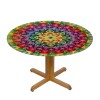 Shangniulu Round Table with Elastic Edge, Arrangement with Geometric Zigzag Shape and Blossoming Flowers Bohemian,for Dining Tables, Parties and Camping