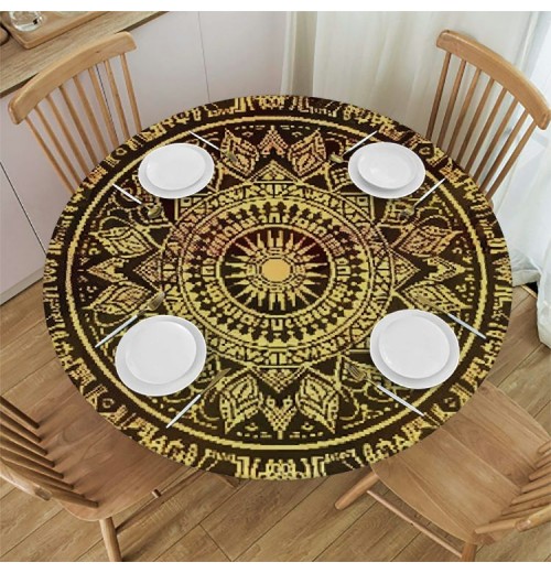 Shangniulu Round Table with Elastic Edge, Ornamental Traditional Graphic Artwork, Suitable for Restaurant Kitchen Parties