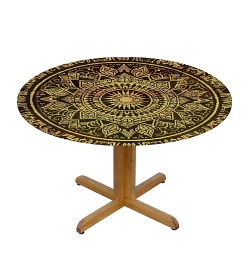 Shangniulu Round Table with Elastic Edge, Ornamental Traditional Graphic Artwork, Suitable for Restaurant Kitchen Parties