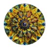 Shangniulu Yellow and Blue Round Fitted Table, with Floral Ornamental Fantasy Rays Pattern, Elastic Edge, Suitable for Restaurant Kitchen Parties