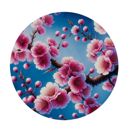 Shangniulu  Round Fitted Table Cherry Blossom Flower Floral Blue Table  with Elastic Edged Waterproof Wipeable Round Table Cover for Patio Parties Outdoor Decor