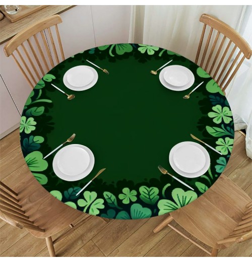 Shangniulu  Round Table Fitted Waterproof Table Cover St. Patrick's Green Clover Leaves,Elastic Edged Washable Table s for Kitchen Dinning Picnic Party Decor Watercolor Shamrock on Green