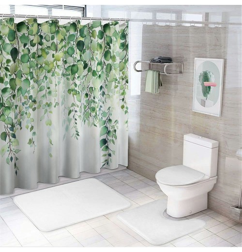 Shangniulu Beautiful Floral Shower Curtain for Your Bathroom - Stylish Green Plant Shower Curtain for Bathroom Partitions, Decoration