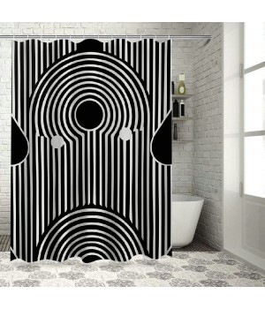 Shangniulu Black and White Shower Curtain, Boho Minimalist Arch Geometric Machine Washable Waterproof Fabric for Bathroom Bathtub Decor with Hooks