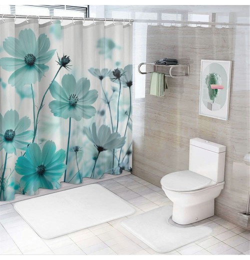 Shangniulu Rustic Floral Shower Curtain, Daisy Shower Curtain Watercolor Painting Farmhouse Waterproof Shower Curtain Sets Polyester Fabric Machine Washable Decor Bath Curtain