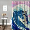 Shangniulu Funny Cat Shower Curtain, Surfer Cat Shower Curtain Battle Blue Ocean for Bathroom with Hooks, Waterproof Kids Bath Shower Curtain Decorative