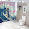 Shangniulu Funny Cat Shower Curtain, Surfer Cat Shower Curtain Battle Blue Ocean for Bathroom with Hooks, Waterproof Kids Bath Shower Curtain Decorative