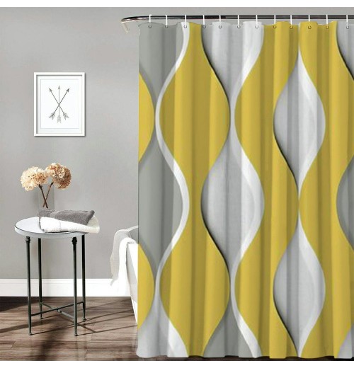 Shangniulu Gray Yellow Fabric Shower Curtain Waterproof Design and Polyester, Quick-Drying, Weighted Hem, Shower Curtains Set for Bathroom, Durable and Washable with Hooks