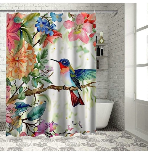 Shangniulu Hummingbird Shower Curtain for Bathroom with Hooks, Polyester Fabric Shower Curtain Set Waterproof Bath Curtain Home Spring Summer Bath Curtain