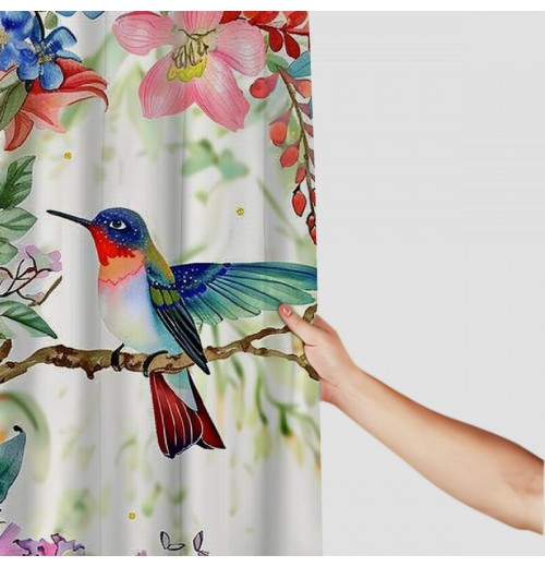 Shangniulu Hummingbird Shower Curtain for Bathroom with Hooks, Polyester Fabric Shower Curtain Set Waterproof Bath Curtain Home Spring Summer Bath Curtain