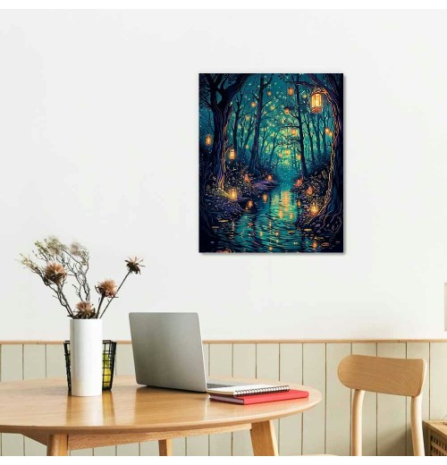 QKZF Halloween Fantasy Forest Canvas Wall Art, on Trees Blue Poster for Aesthetic, Picture Print Decor