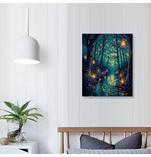 QKZF Halloween Fantasy Forest Canvas Wall Art, on Trees Blue Poster for Aesthetic, Picture Print Decor