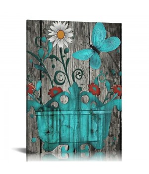 QKZF Bathroom Wall Art Daisy Canvas Pictures Modern Flower Bathtub Artwork Rustic Wood Board Background Contemporary Wall Art Decor Bedroom Living Room Office Home Framed Ready to Hang