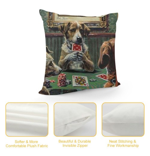 QKZF Short Plush pillow Covers,Dogs Playing Poker Double-Sided Print Square Cushion Cases for Sofa Bedroom Car Decorative