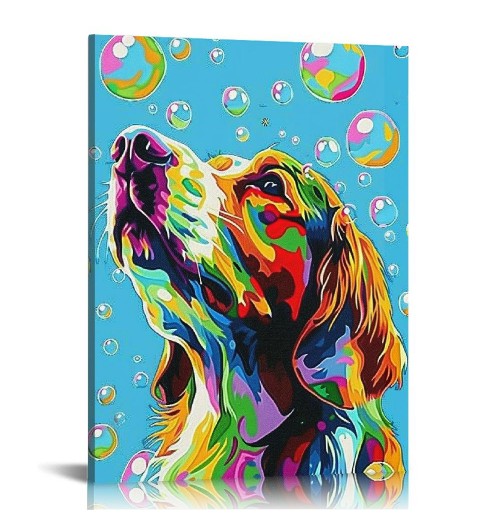 QKZF Canvas Print Wall Art Decor,Colorful Dog Bubbles Wall Art Print, Print Wall Decor, Suitable For Office Study Wall Decoration