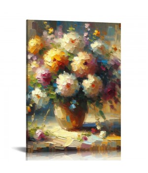 QKZF Vase with Chinese Asters and Gladioli Canvas Prints Wall Art by Famous Oil Paintings Reproduction Modern Abstract Flowers Artwork Pictures for Living Room Home