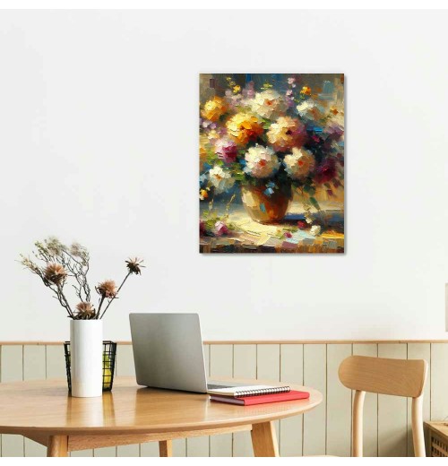 QKZF Vase with Chinese Asters and Gladioli Canvas Prints Wall Art by Famous Oil Paintings Reproduction Modern Abstract Flowers Artwork Pictures for Living Room Home