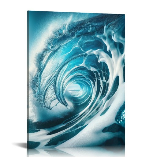 QKZF Canvas Wall Art for Living Room, Canvas Wall Art Framed Modern Hanging Wall Decor Sea Wave Pictures Poster Bathroom Bedroom Home ()