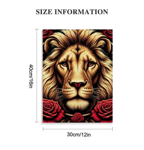 QKZF Lion Framed Canvas Wall Art Red Roses Wall Decor Captivating Close-up of Lion's Face Perfect Modern Home Decor for Living Room Home Bedroom Decoration